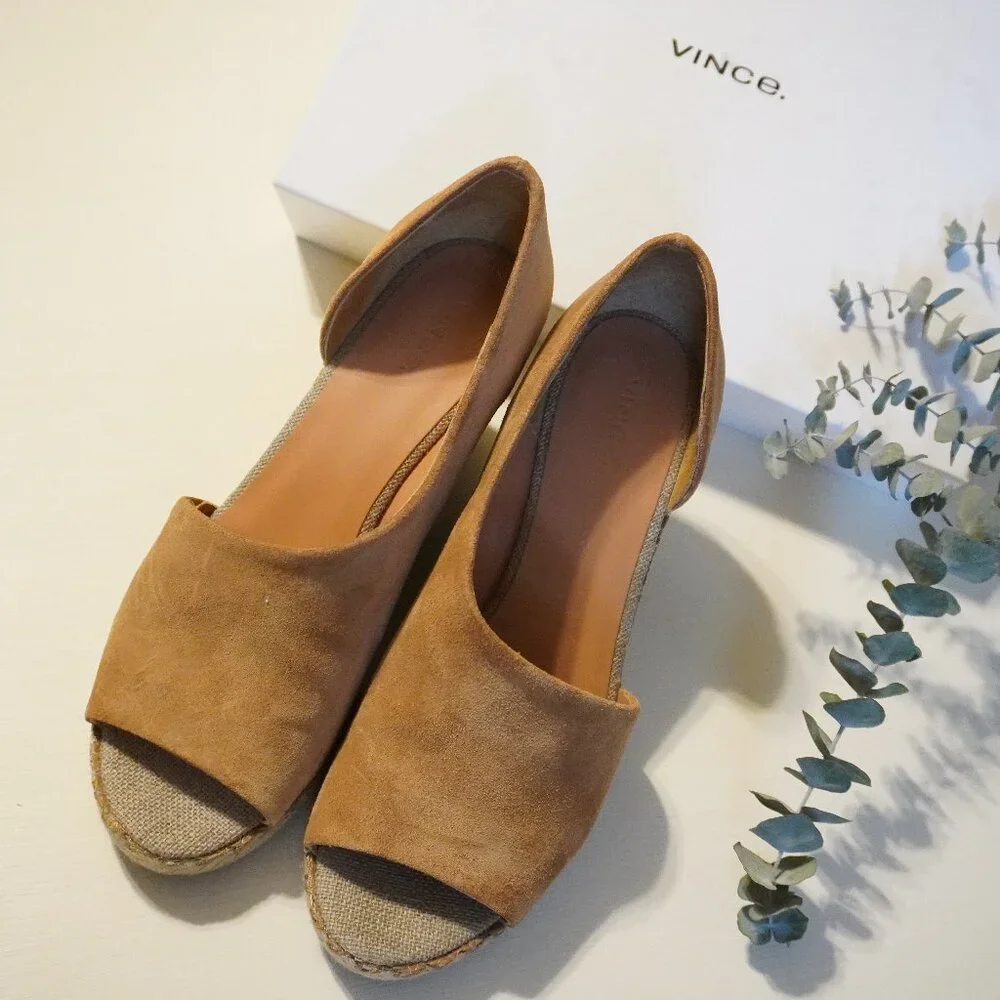 Vince Sonora‎ Tan Suede Esparille Slip on Wedge